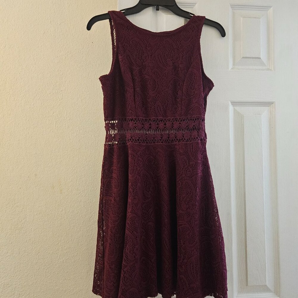 Wine Red boho lace Mini sleeveless Event embroider Whimsigoth cutouts dress M - Picture 9 of 12